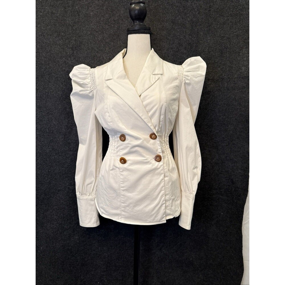 C/Meo Collective Ivory Cotton Collared Long Sleeve S Missing 2 Buttons on sleeve